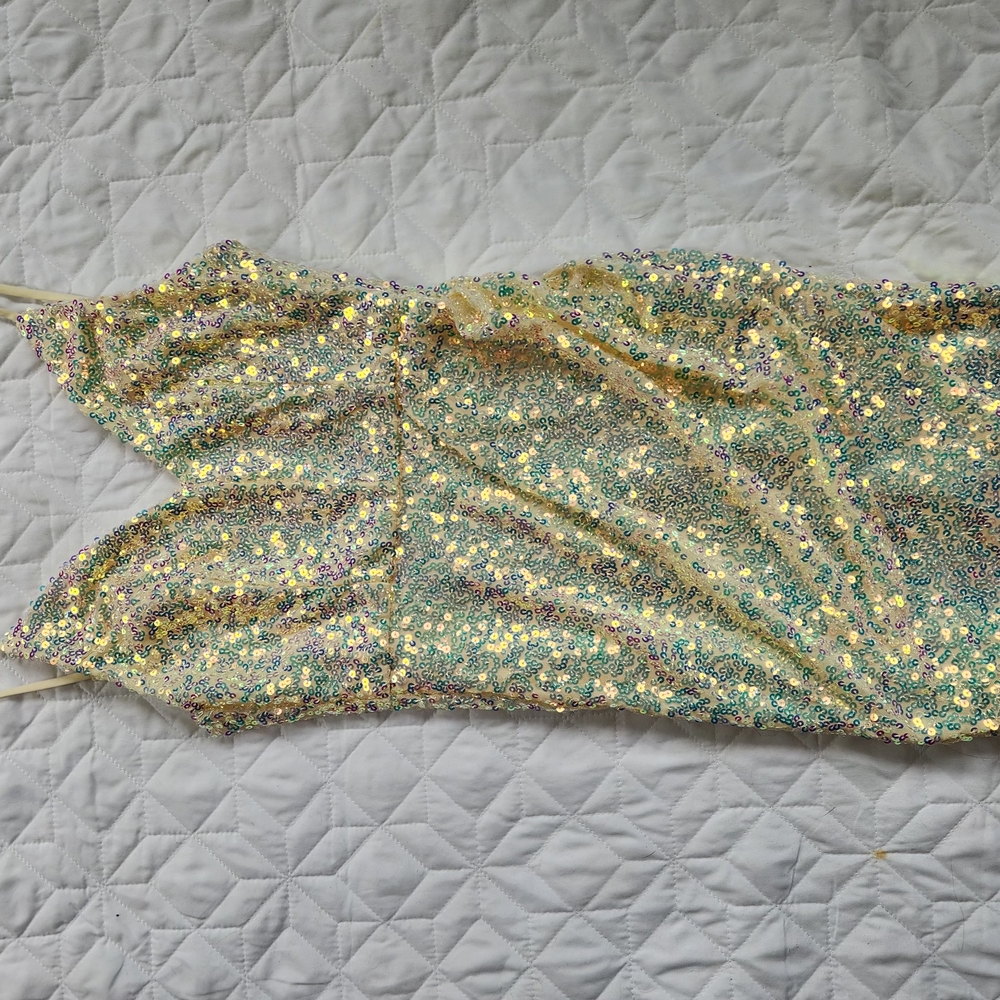 Sequin Camisole Slip Dress in Iridescent Gold